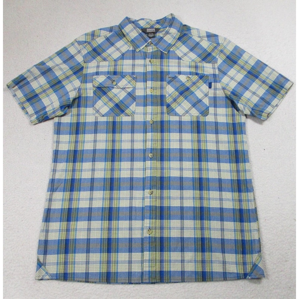 Outdoor Research Shirt Mens XL Blue Green Plaid Growler II Short‎ Sleeve Hiking